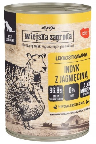 Wiejska Zagroda Mokra Karma Dla Psa 96% mięsa Indyk z Jagnięciną 400g