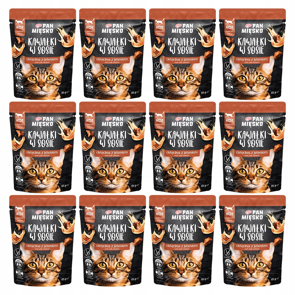 Pan Mięsko Mokra Karma Dla Kota Kawałki W Sosie Cielęcina z Jeleniem 12x85g