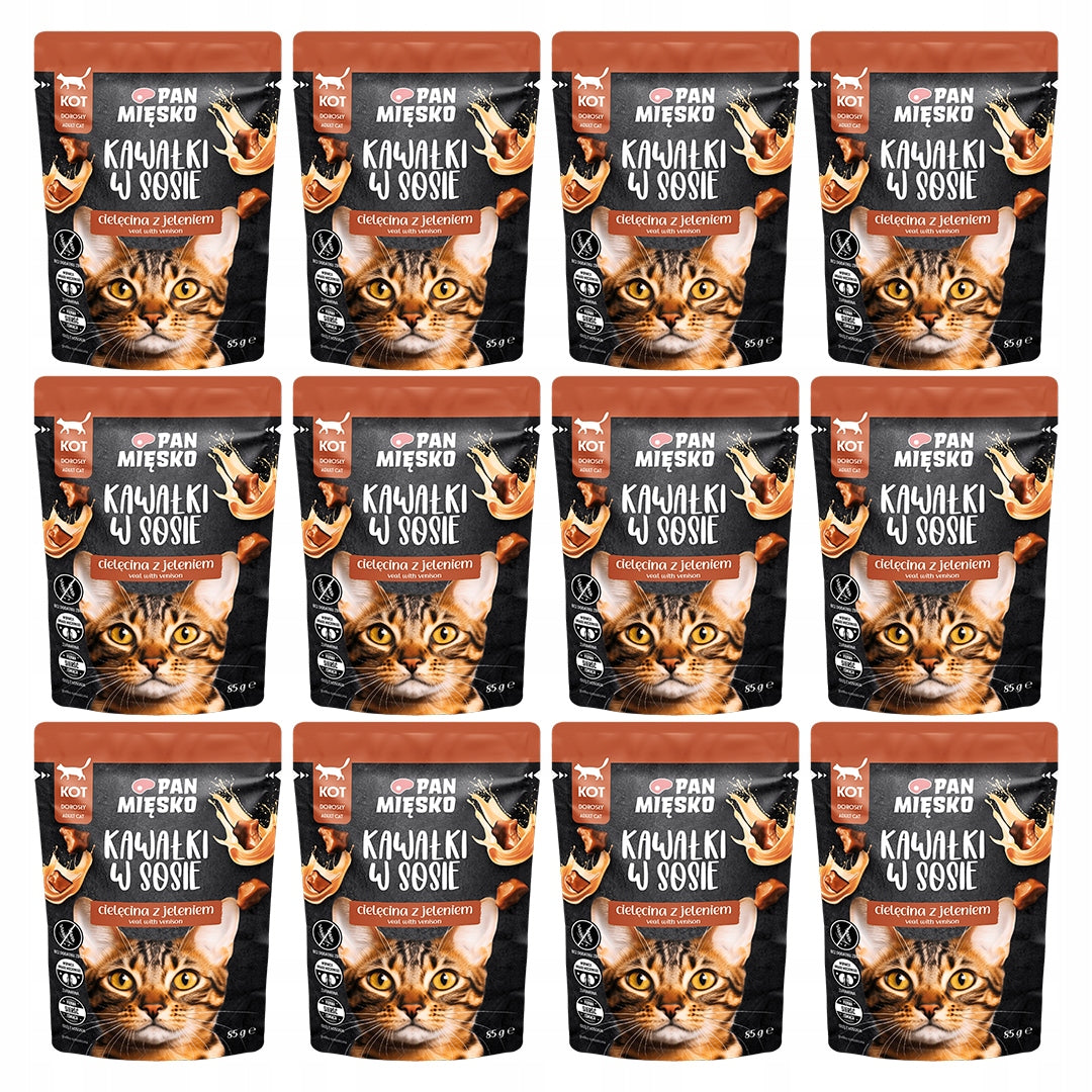 Pan Mięsko Mokra Karma Dla Kota Kawałki W Sosie Cielęcina z Jeleniem 12x85g