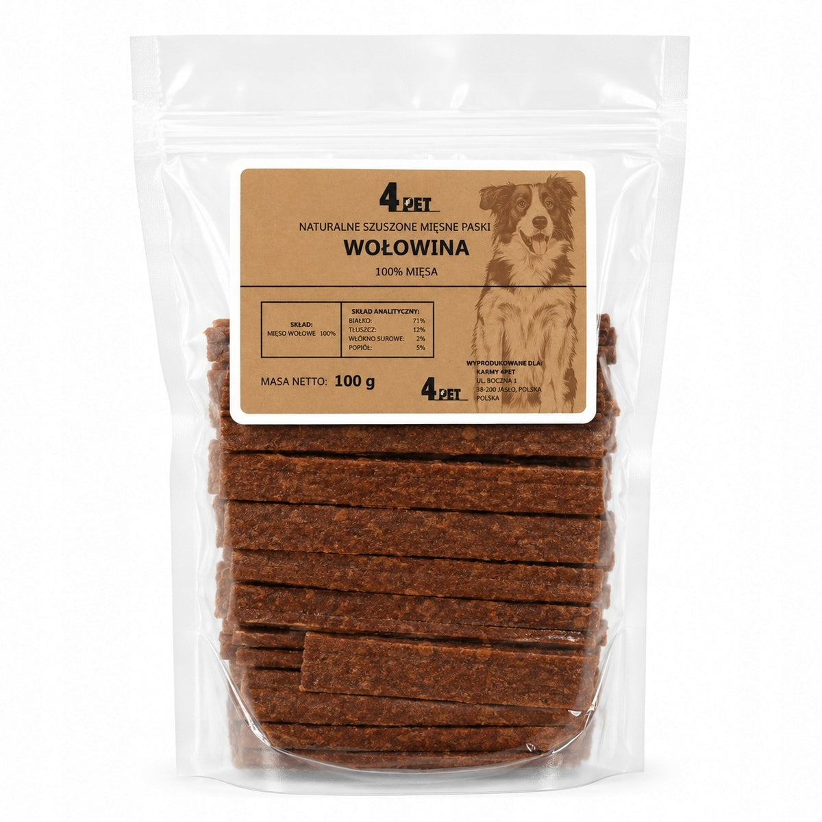 4PET Przysmak Dla Psa Paski Mięsne Wołowe 100g