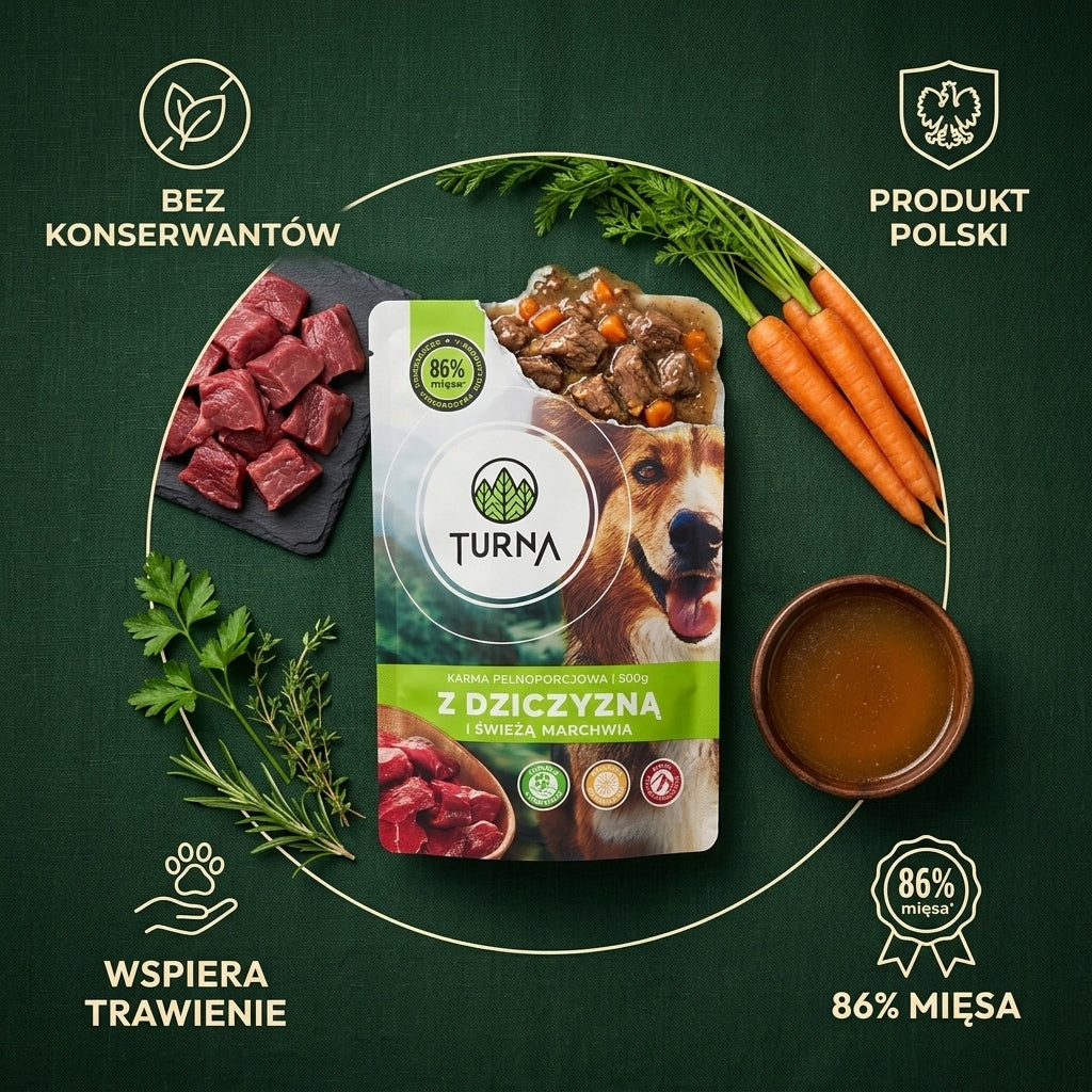 Mokra Karma Dla Psa Turna WIELKI MIX 4 Smaków 86% Mięsa Saszetka 12x500g