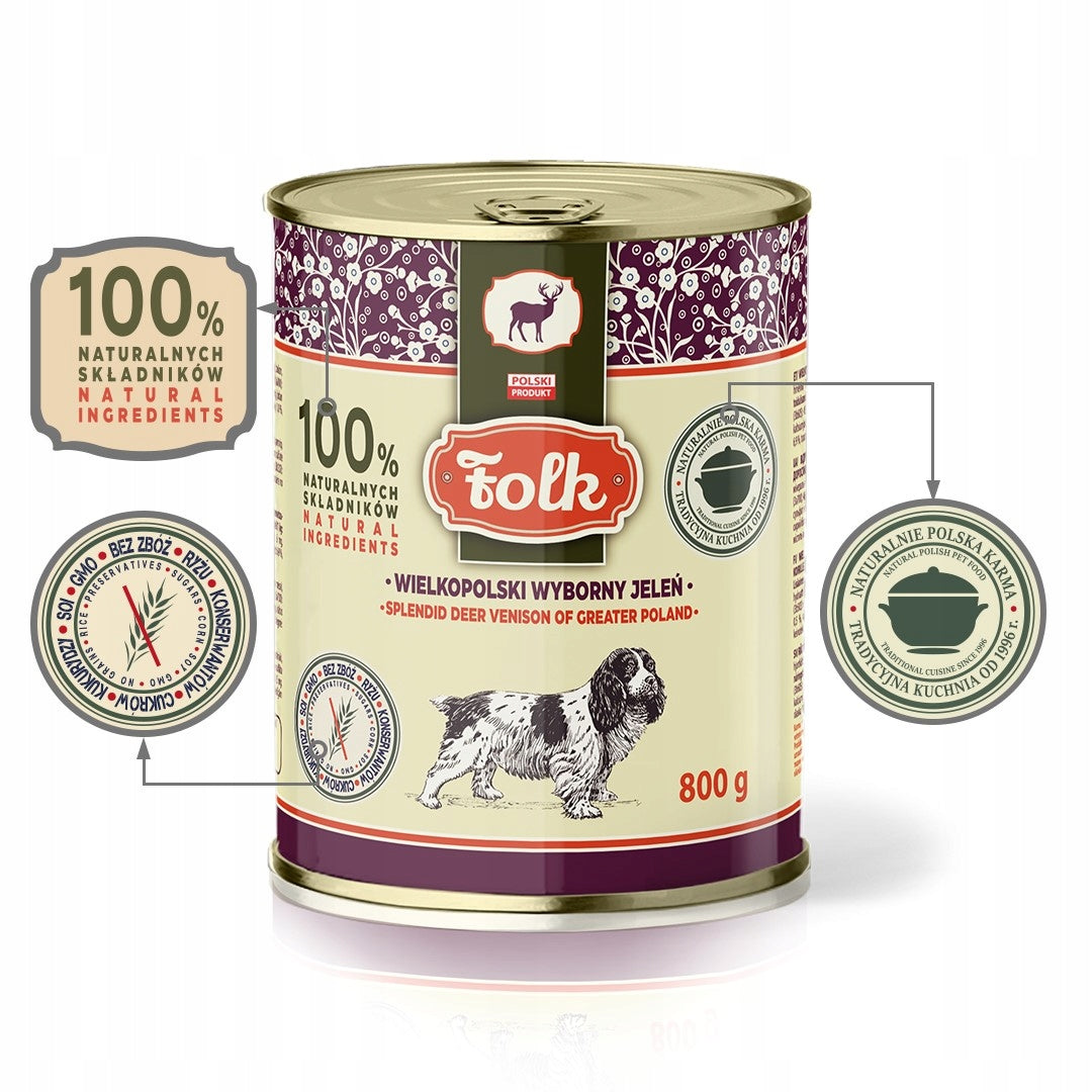 FOLK Mokra Monobiałkowa Karma Dla Psa Wielkopolski Jeleń 800g