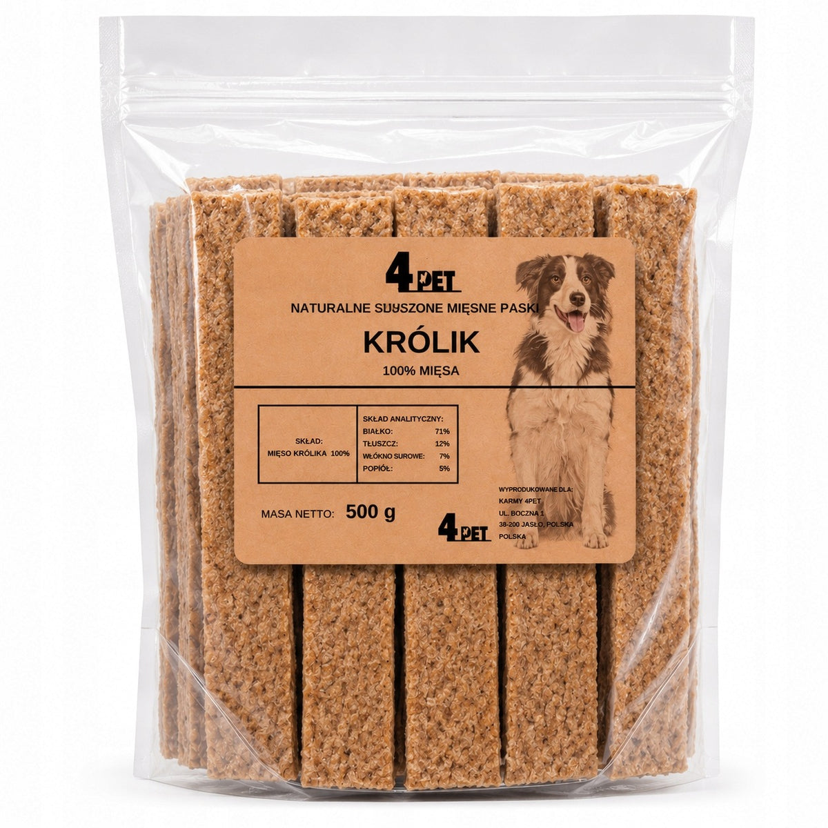 4PET Przysmak Dla Psa Paski Mięsne Z Królika Premium 500g