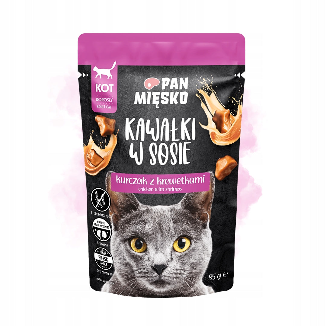 Pan Mięsko Mokra Karma Dla Kota Kawałki W Sosie Kurczak z Krewetkami 85g