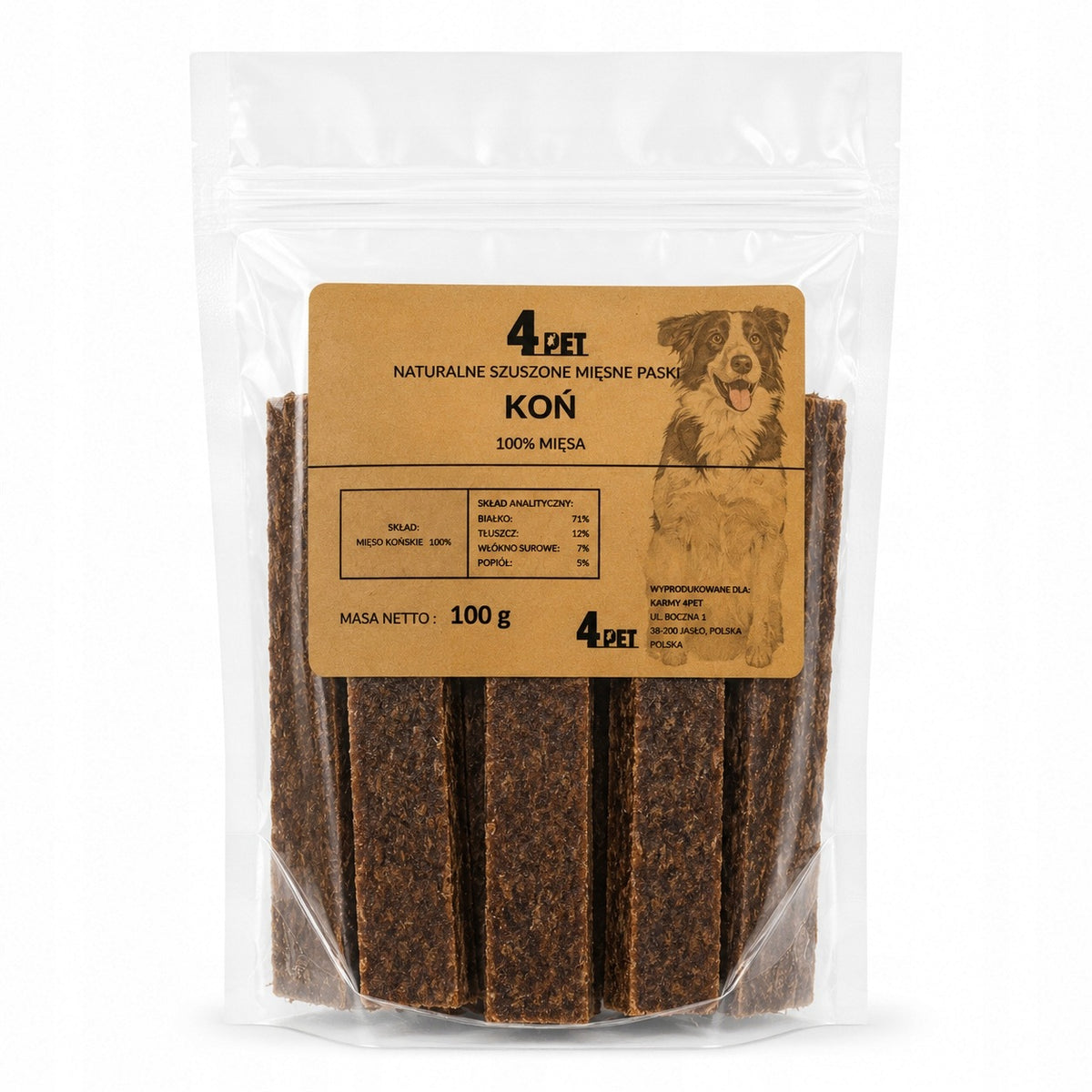 4PET Przysmak Dla Psa Paski Mięsne z Koniny 100g