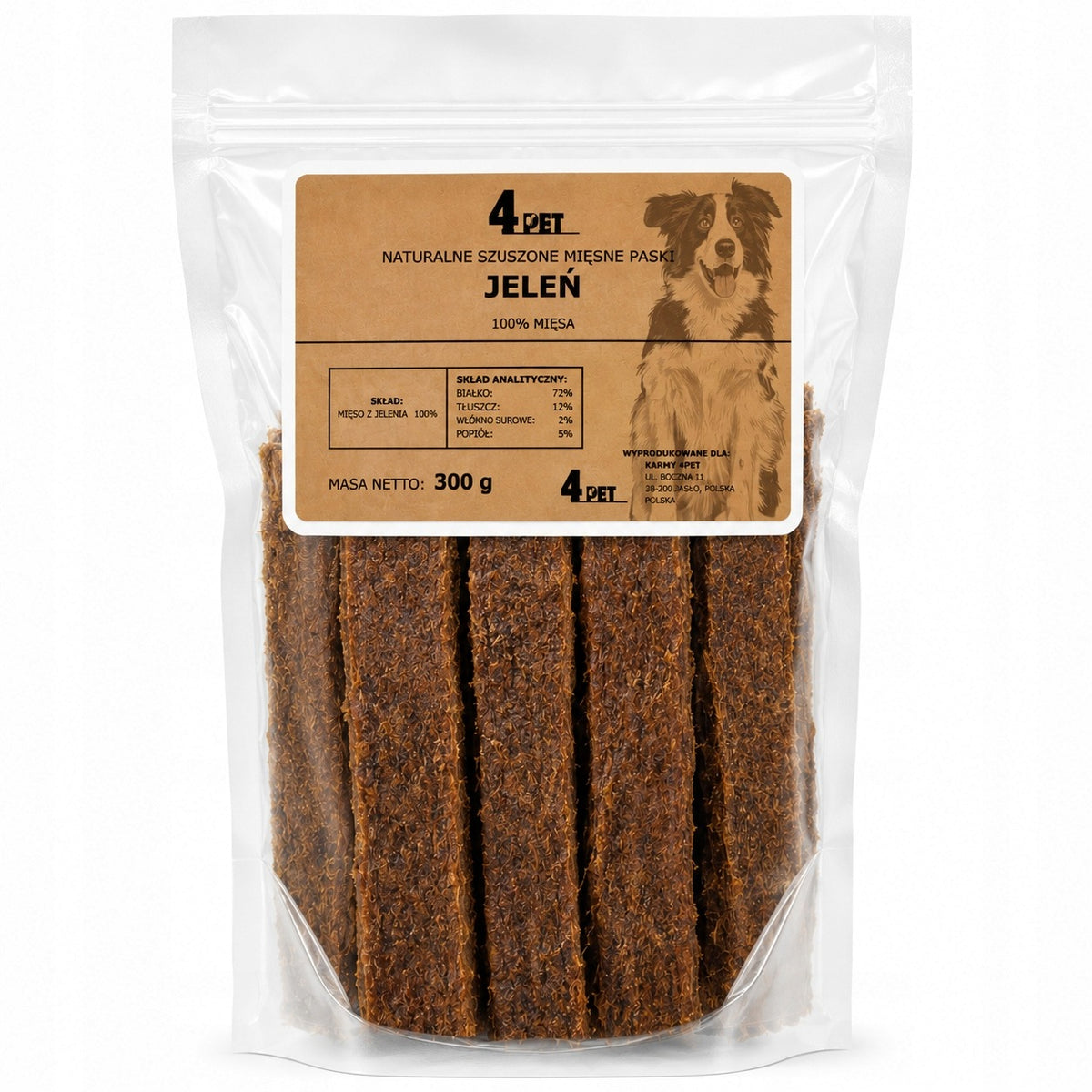 4PET Przysmak Dla Psa Paski Mięsne Z Jelenia Premium 300g