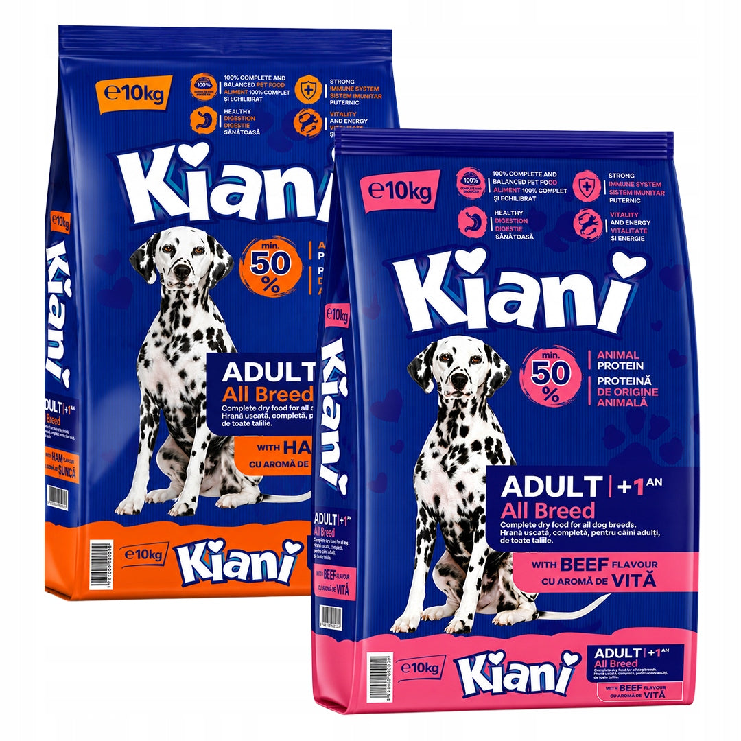 Sucha Karma dla Psa KIANI Wołowina i Szynka Z Witaminami 20kg