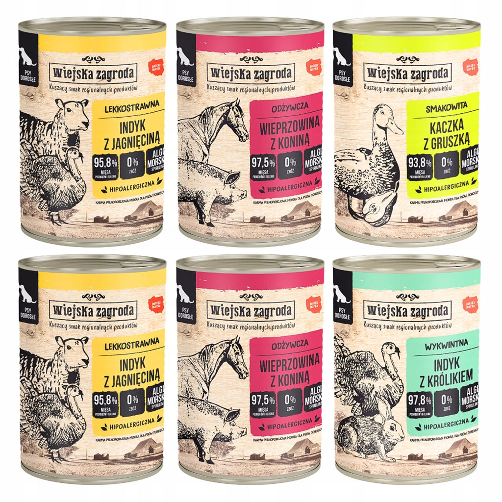 Wiejska Zagroda Mokra Karma Dla Psa WIELKI MIX 3 Smaków 6x400g