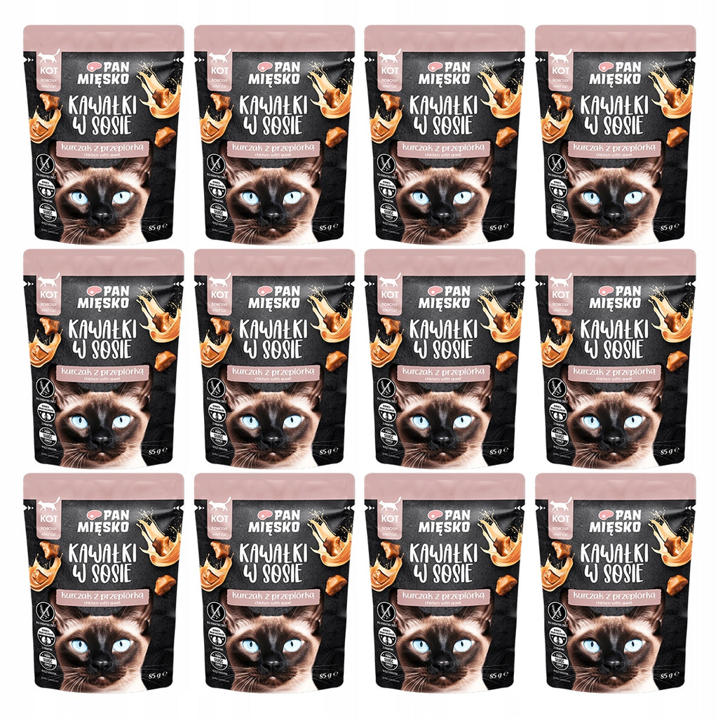 Pan Mięsko Mokra Karma Dla Kota Kawałki W Sosie Kurczak z Przepiórką 12x85g