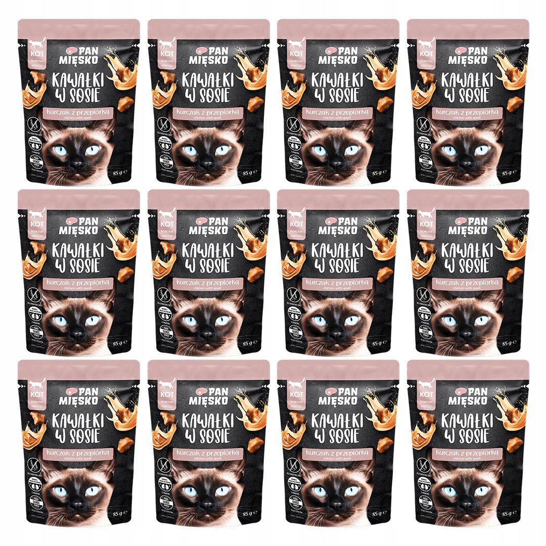 Pan Mięsko Mokra Karma Dla Kota Kawałki W Sosie Kurczak z Przepiórką 12x85g