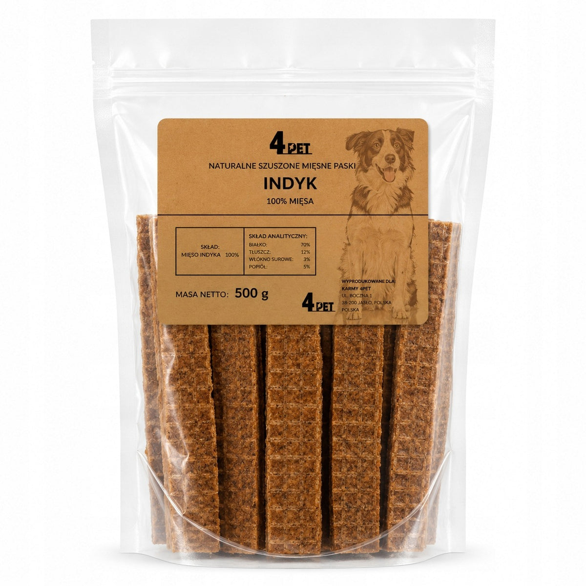 4PET Przysmak Dla Psa Paski Mięsne z Indyka 500g