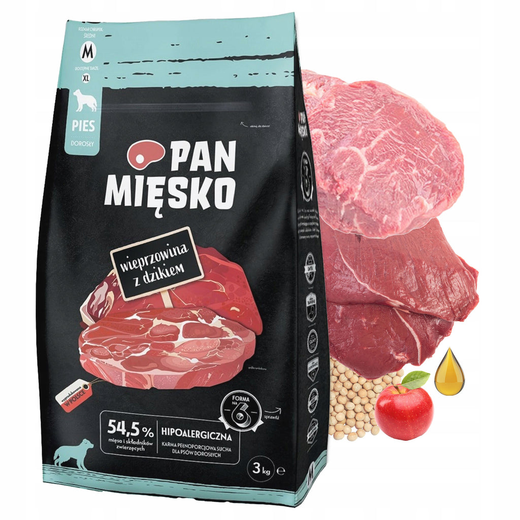 Pan Mięsko Wieprzowina z dzikiem XL 3kg Karma dla psa hipoalergiczna